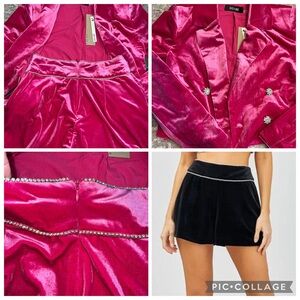 🩷Valentines Velvet Crop Blazer Short set boutique Nashville Hot Pink Rhinestones